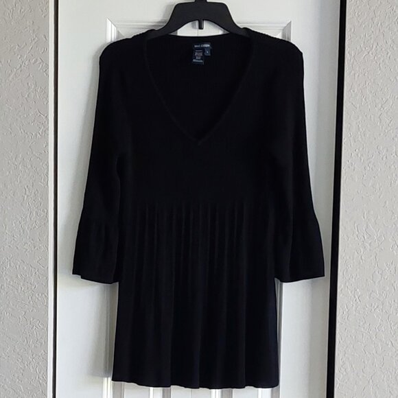 Max Edition Black 3/4 Bell Sleeve V-neck Tunic Sweater Women's Size L - Picture 1 of 7